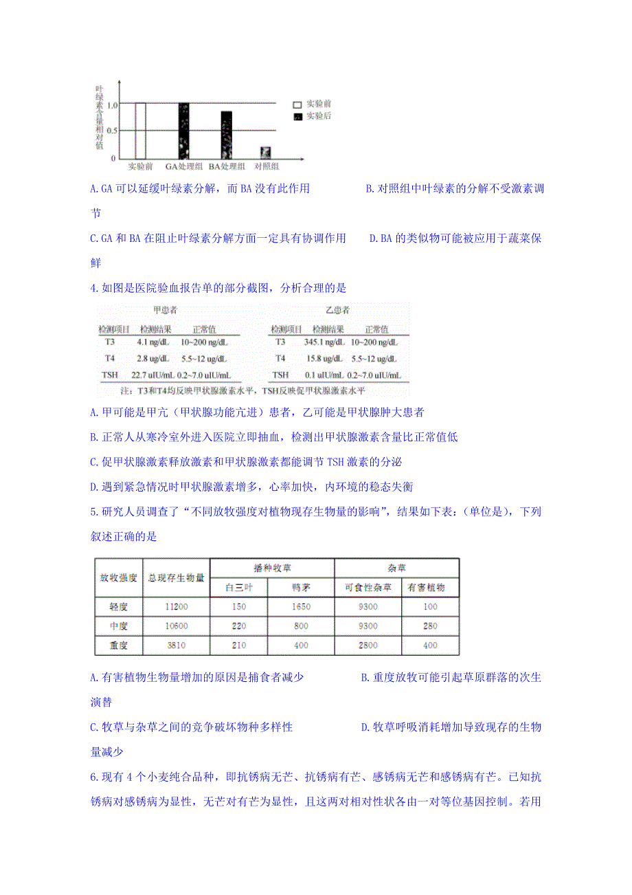 2022年高三下学期六调考试理综生物试题 含答案_第2页