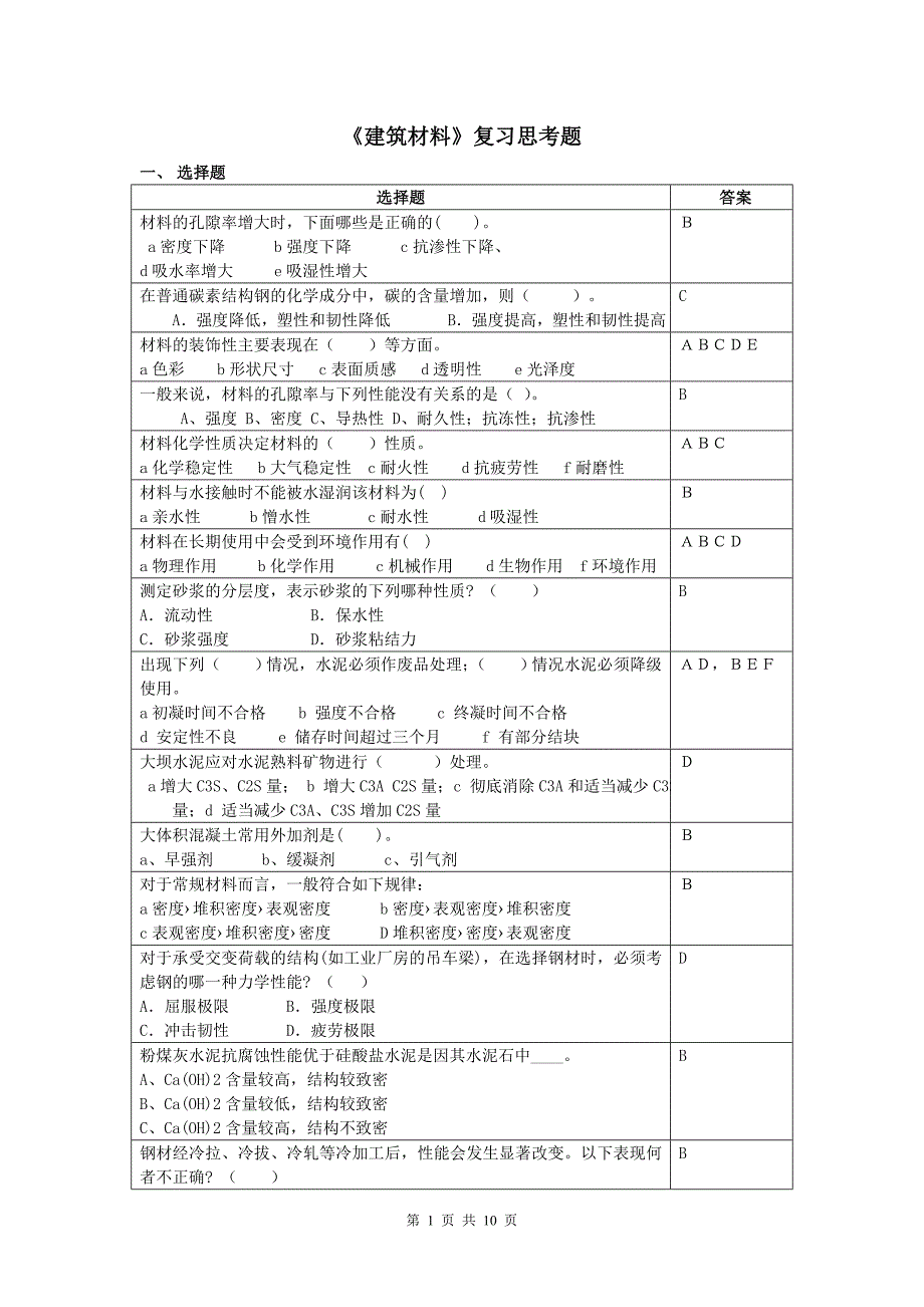 建筑材料复习思考题2014.11.doc_第1页