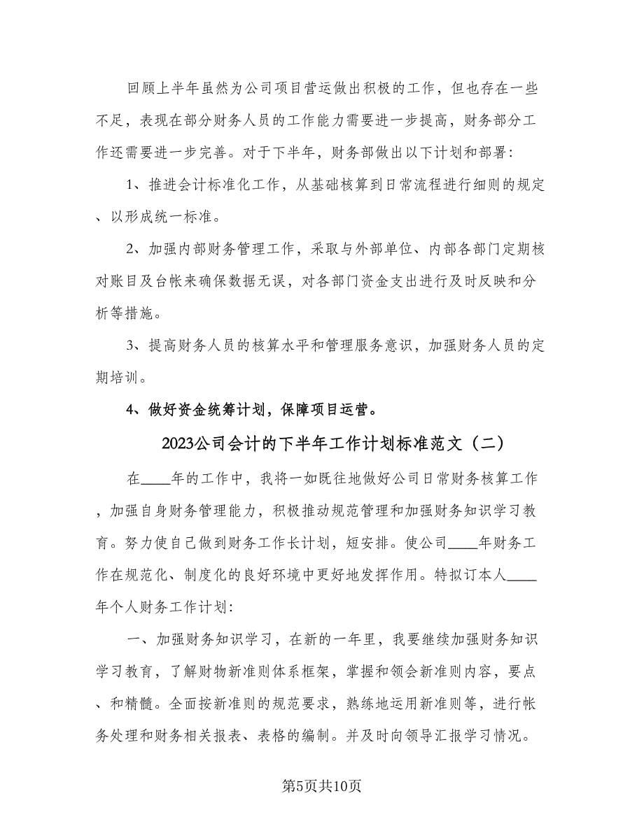 2023公司会计的下半年工作计划标准范文（四篇）.doc_第5页