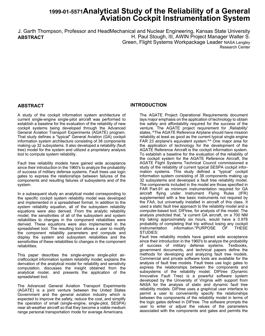 SAE 1999-01-5571 Analytical Study of the Reliability of a General Aviation Cockpit Instrumentation System.docx_第4页