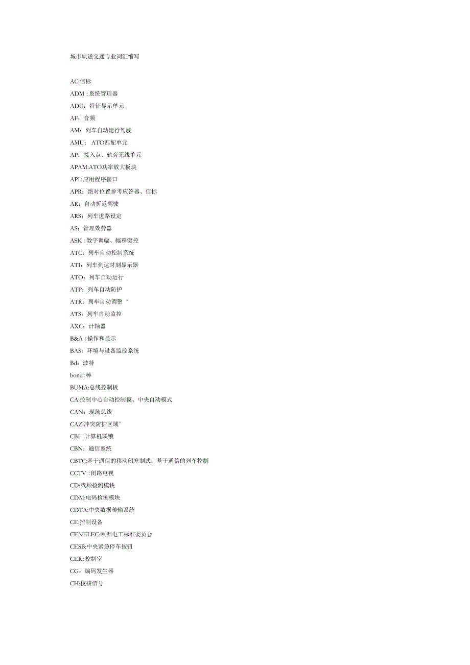 轨道交通专业名词英文缩写_第1页