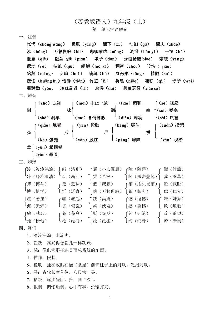 苏教版语文九年级上字词汇总156_第1页