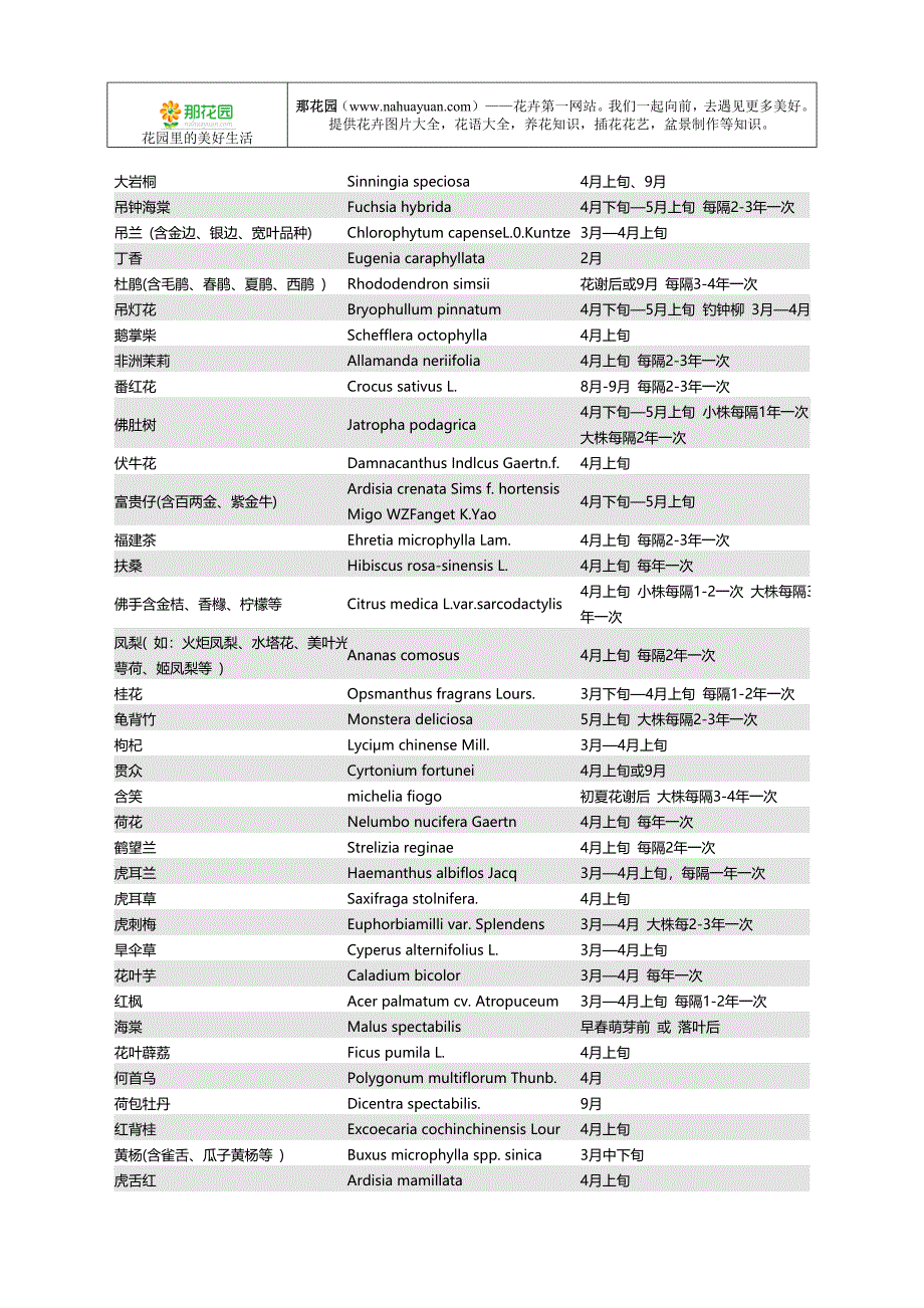 那花园整理：常见盆栽花卉翻盆时间表.doc_第2页