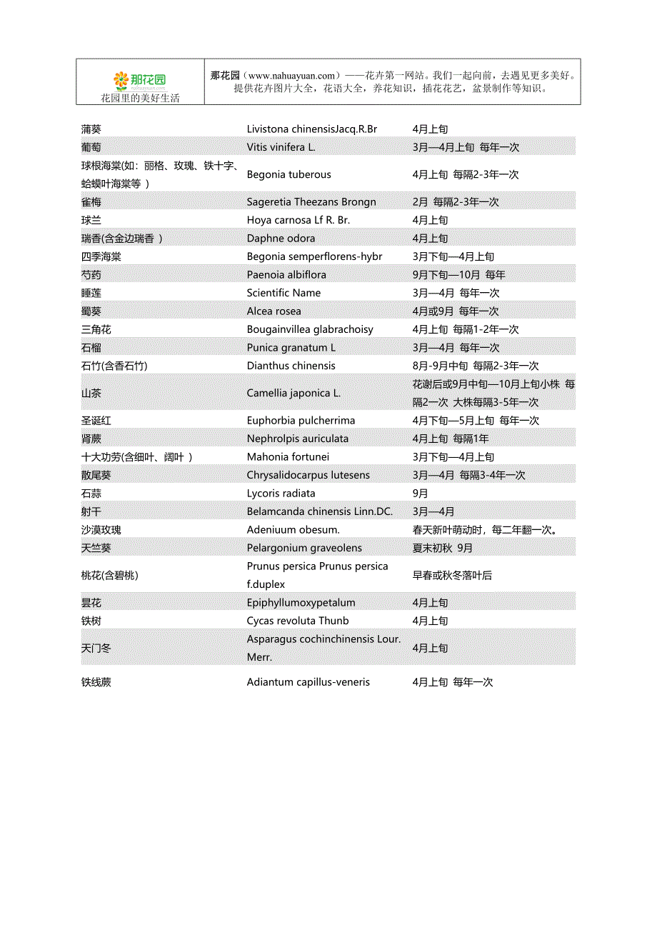 那花园整理：常见盆栽花卉翻盆时间表.doc_第4页