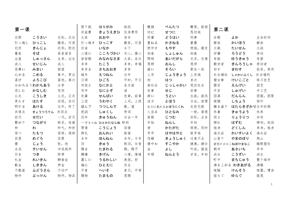 改版整齐版新编日语第四册单词word版_第1页