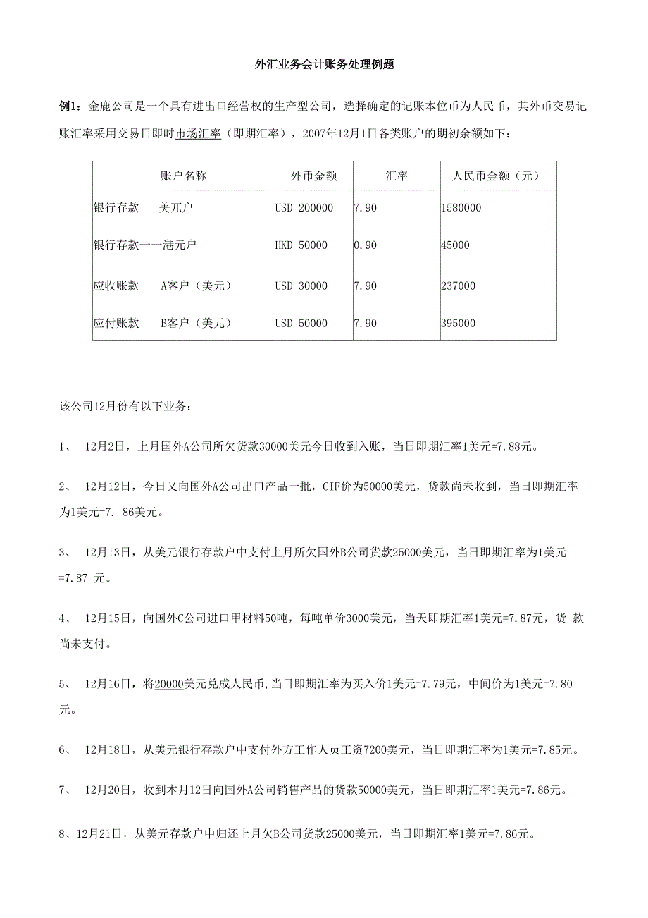 外汇业务会计账务处理例题_第1页