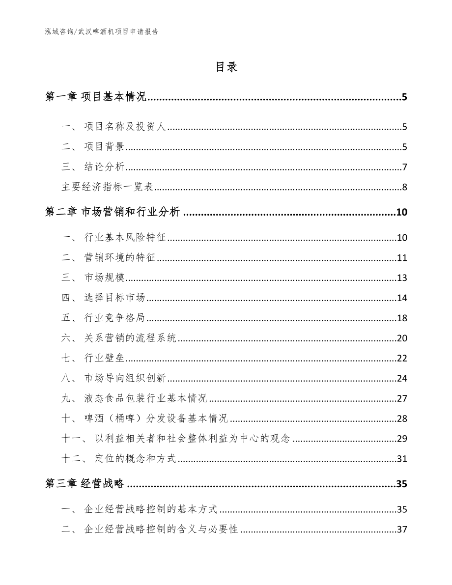 武汉啤酒机项目申请报告_模板_第1页