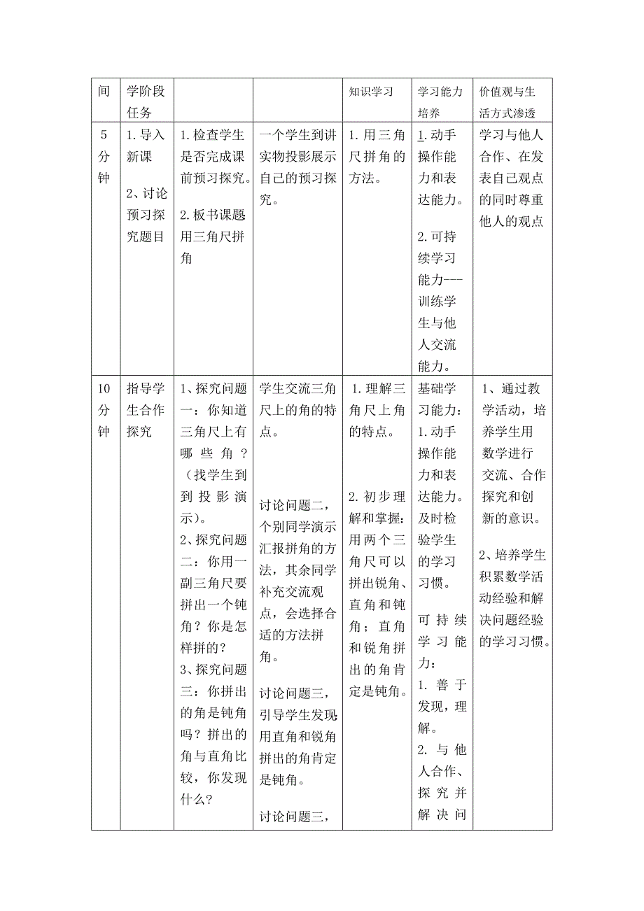 《用三角尺拼角》教学设计_第3页