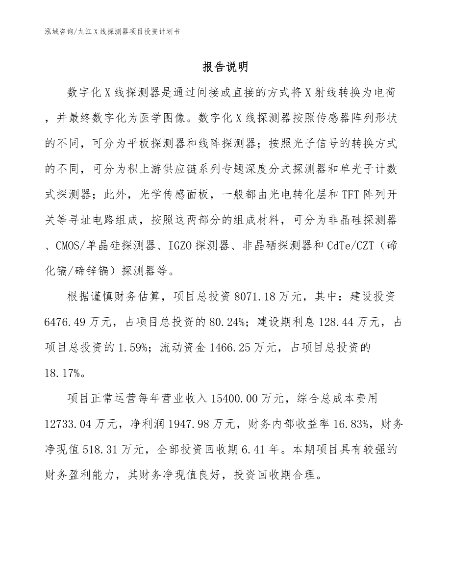 九江X线探测器项目投资计划书模板参考_第2页