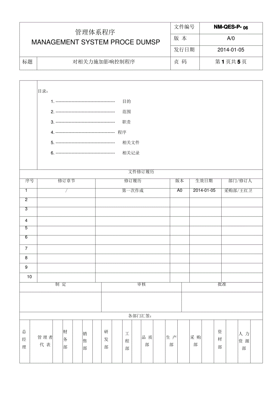 06采购部对相关方施加影响控制程序确认版_第1页