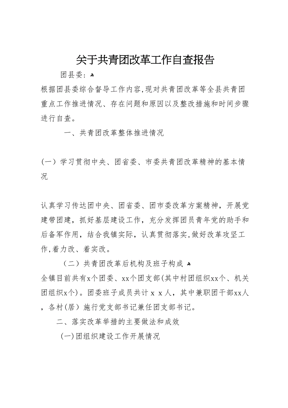 关于共青团改革工作自查报告_第1页