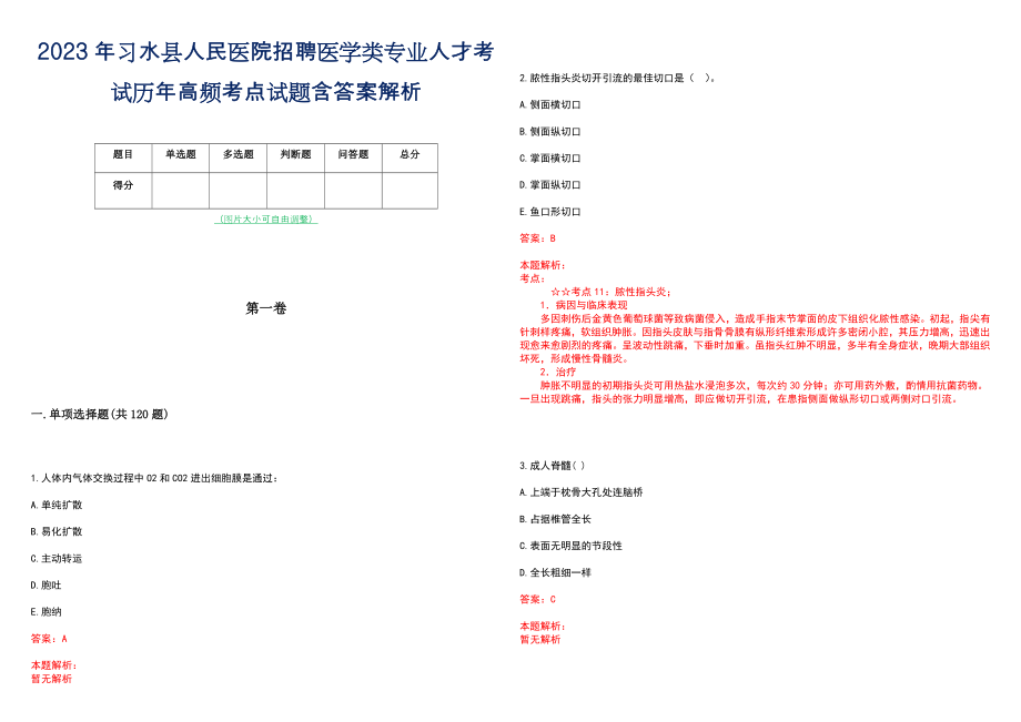 2023年习水县人民医院招聘医学类专业人才考试历年高频考点试题含答案解析_第1页