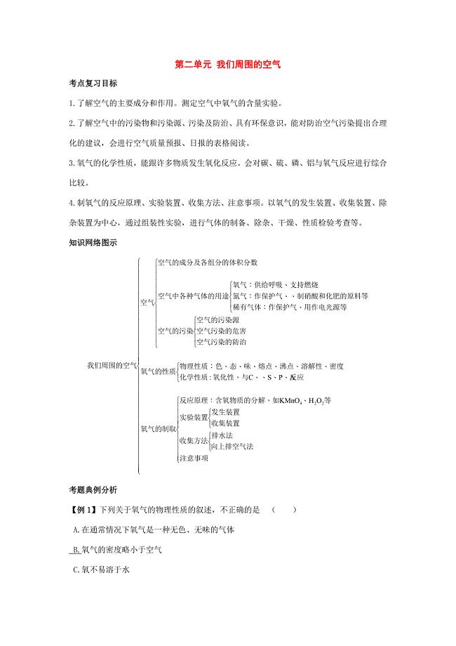 九年级化学第二单元《我们周围的空气》复习学案人教版