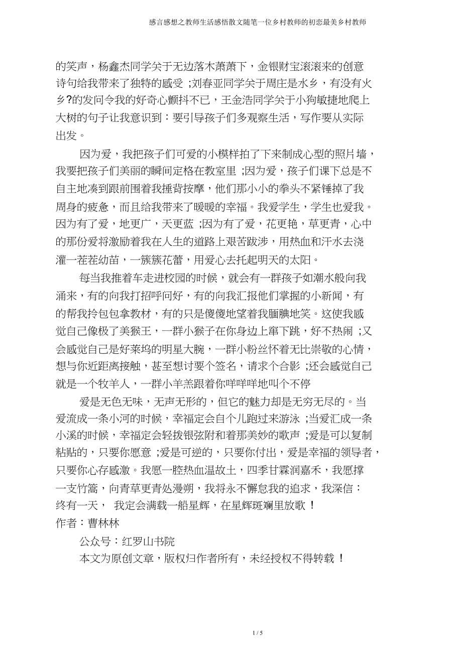 感言感想教师生活感悟散文随笔一位乡村教师初恋最美乡村教师.doc_第5页