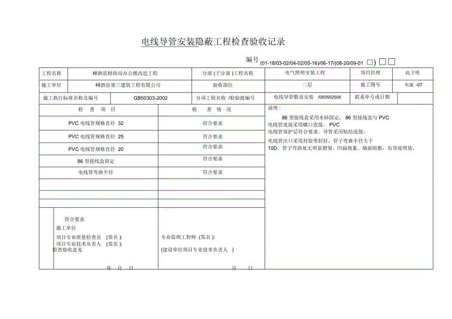 电线导管安装隐蔽工程检查验收记录_第2页