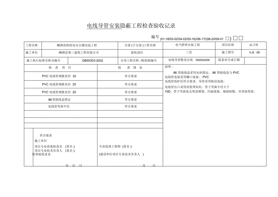 电线导管安装隐蔽工程检查验收记录_第3页