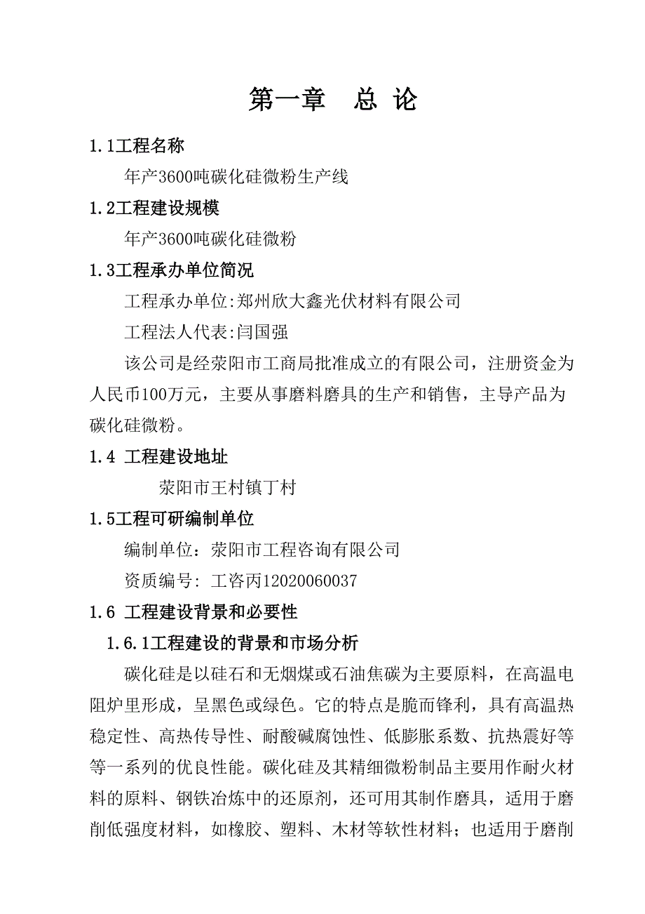 产吨碳化硅微粉生产线项目可行性研究报告_第1页