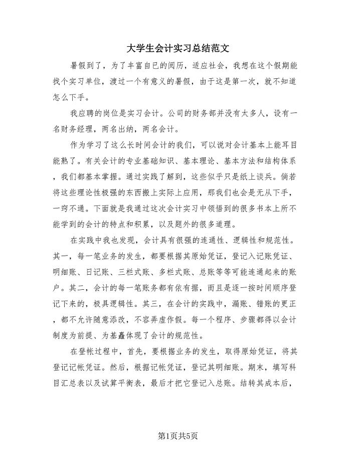 大学生会计实习总结范文（3篇）.doc