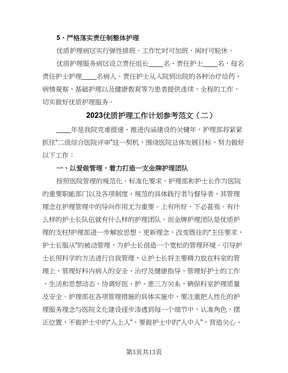 2023优质护理工作计划参考范文（四篇）.doc_第3页