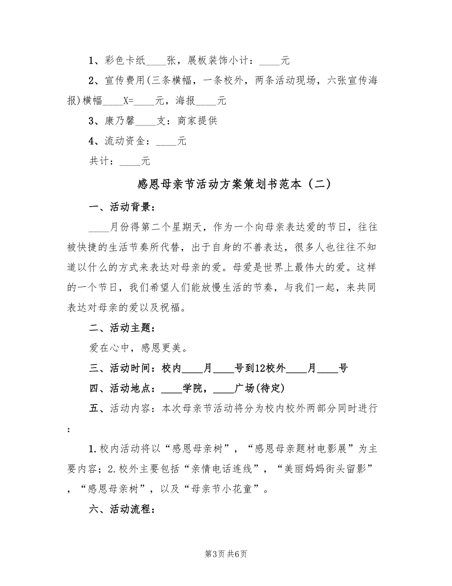 感恩母亲节活动方案策划书范本（3篇）_第3页