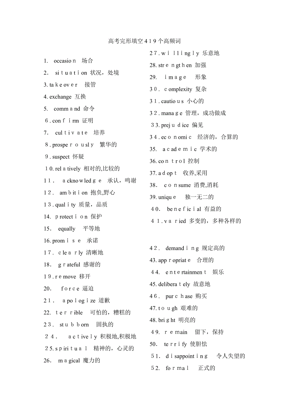 高考英语完形填空高频词汇_第1页