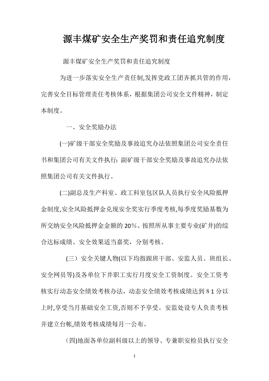 源丰煤矿安全生产奖罚和责任追究制度_第1页