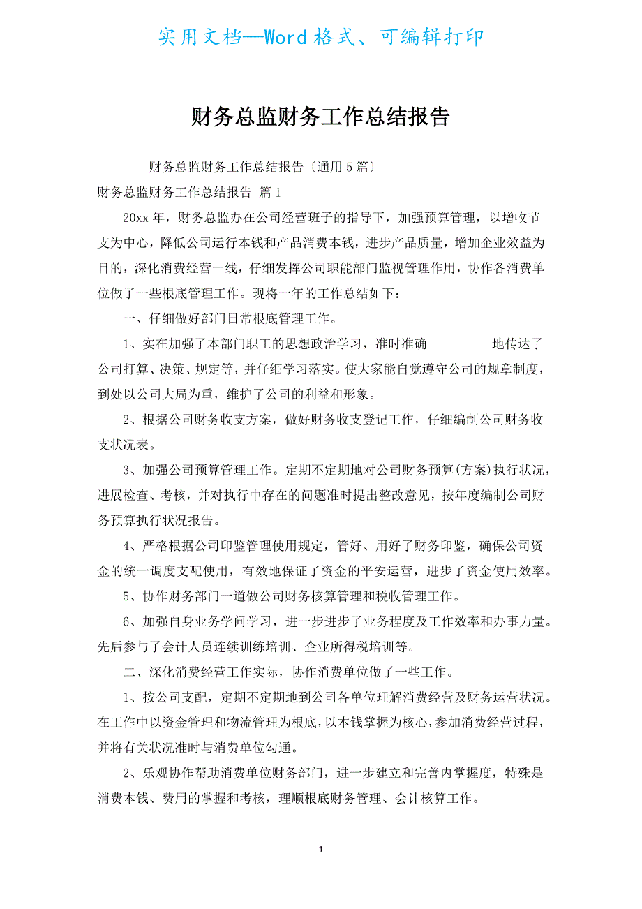 财务总监财务工作总结报告.docx_第1页