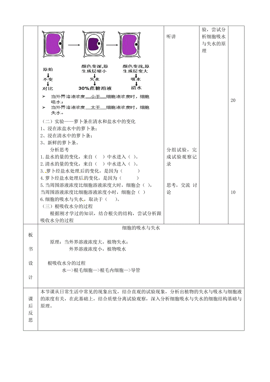 精选类北京市顺义区大孙各庄中学七年级生物上册细胞的吸水与失水教案北京课改版_第3页