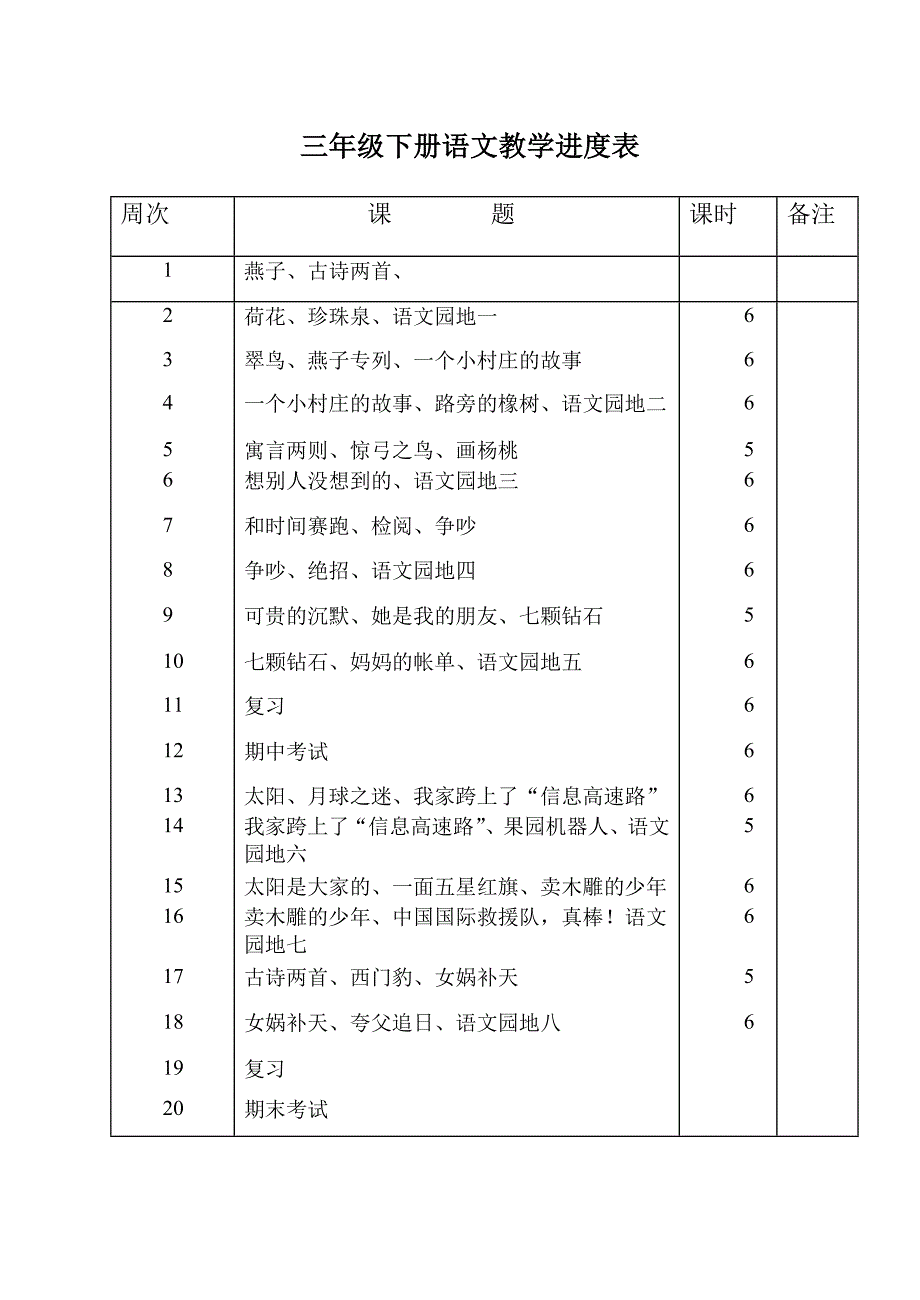 三年级下册语文教学进度表_第1页