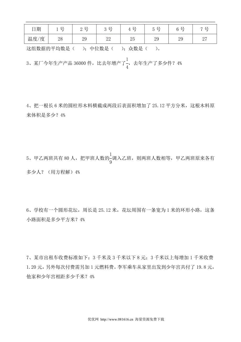 人教版小学数学六年级下册毕业总复习练习题_第5页