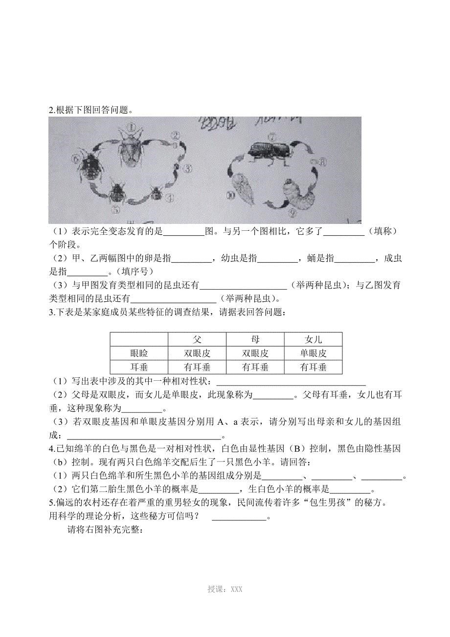 初中生物中考总复习--生物遗传变异练习题集_第5页