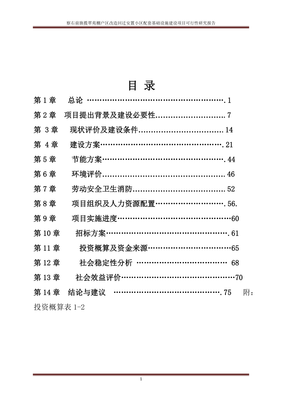 察右前旗揽翠苑棚户区改造回迁安置小区配套基础设施项目建设投资可行性研究报告_第1页