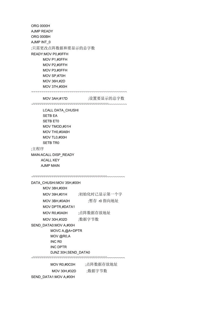 16&amp;amp#215;16点阵显示汇编程序_第1页