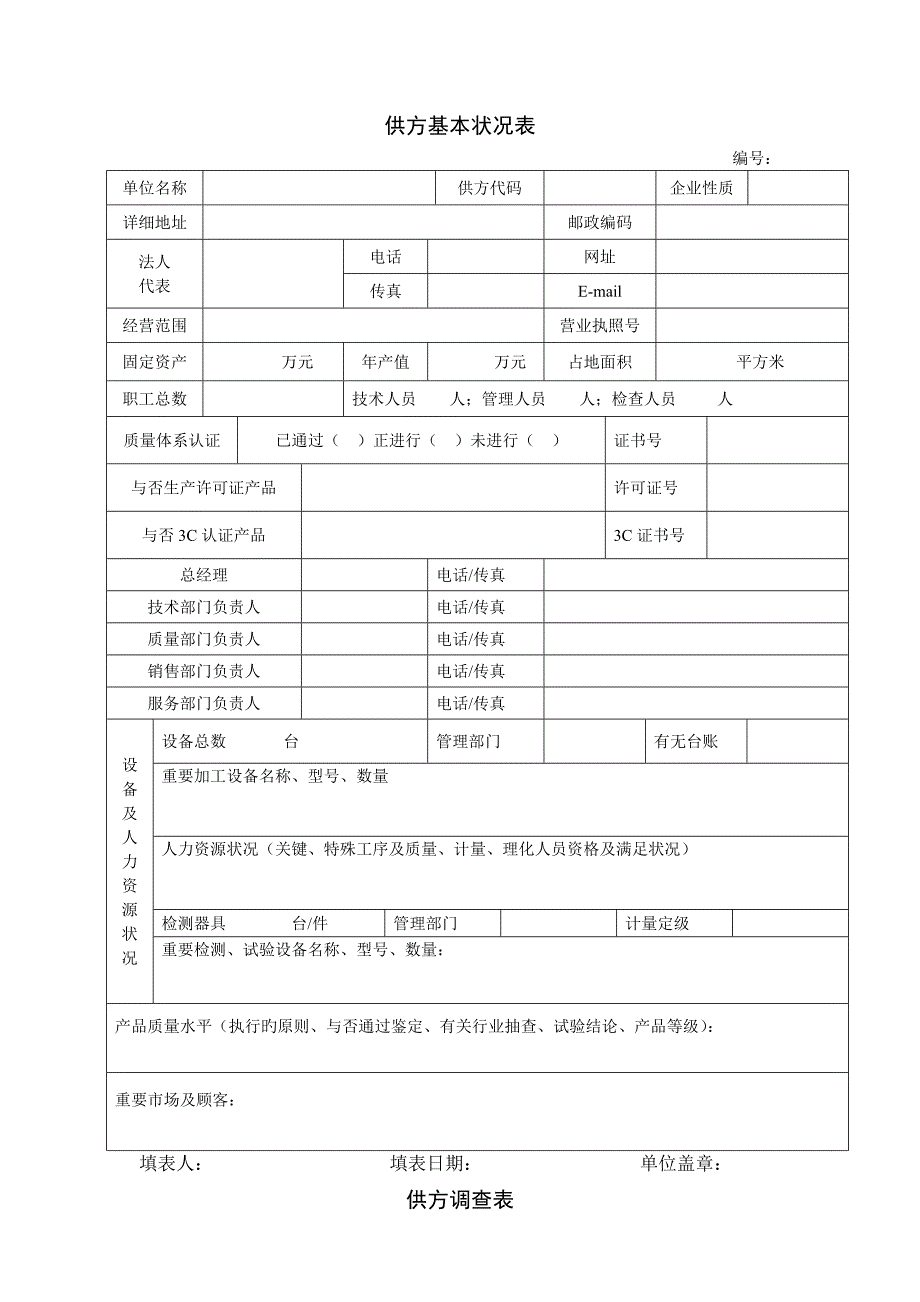 供方基本情况调查表样表_第1页