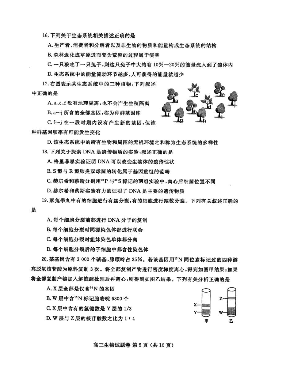 郑州市高中毕业年级第一次质量预测生物试题_第5页