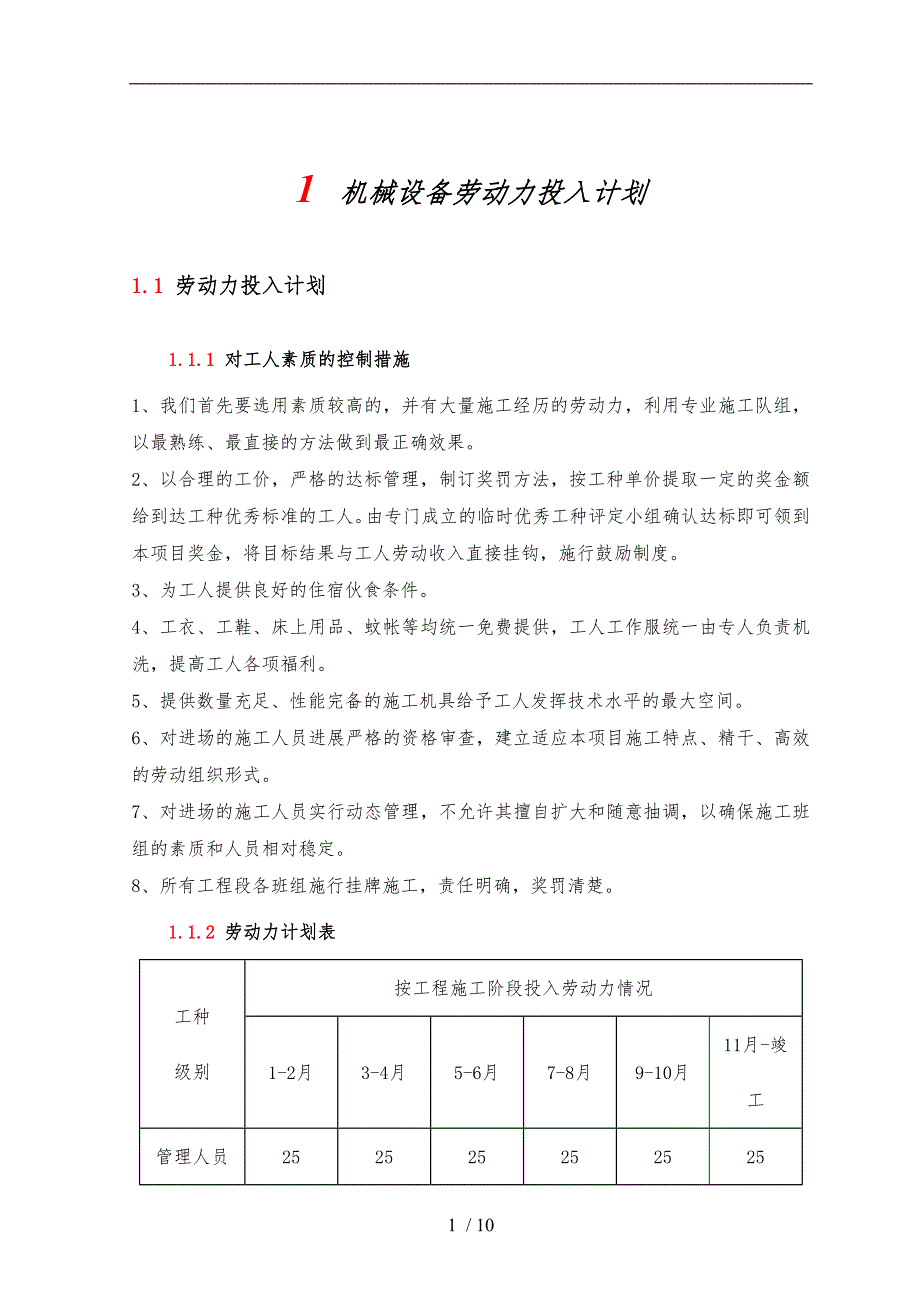 机械设备劳动力投入计划_第1页