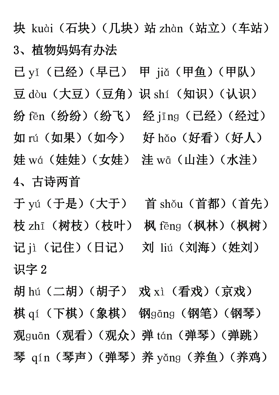 人教版二年级上册语文我会写生字组词（常用词、带拼音）_第2页