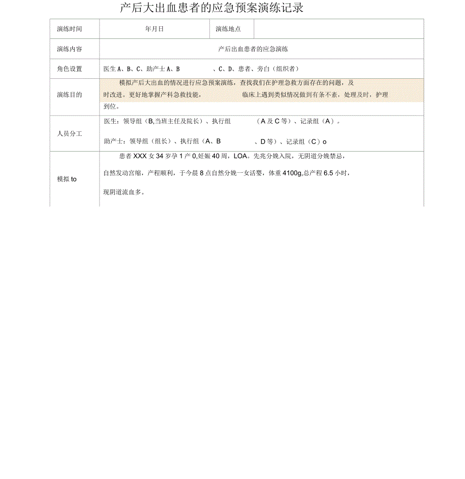 产后大出血患者时应急预案演练记录_第1页