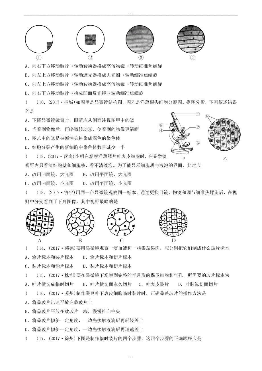 广东省中山市2018年中考生物专题复习第二单元生物体的结构层次第一章细胞是生命活动的基本单位_第5页