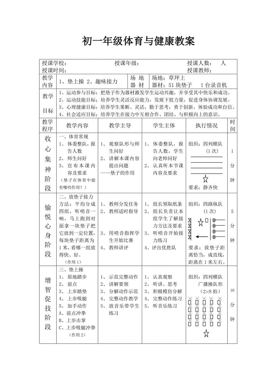 初一年级体育与健康教案(垫子的作用）.doc_第2页