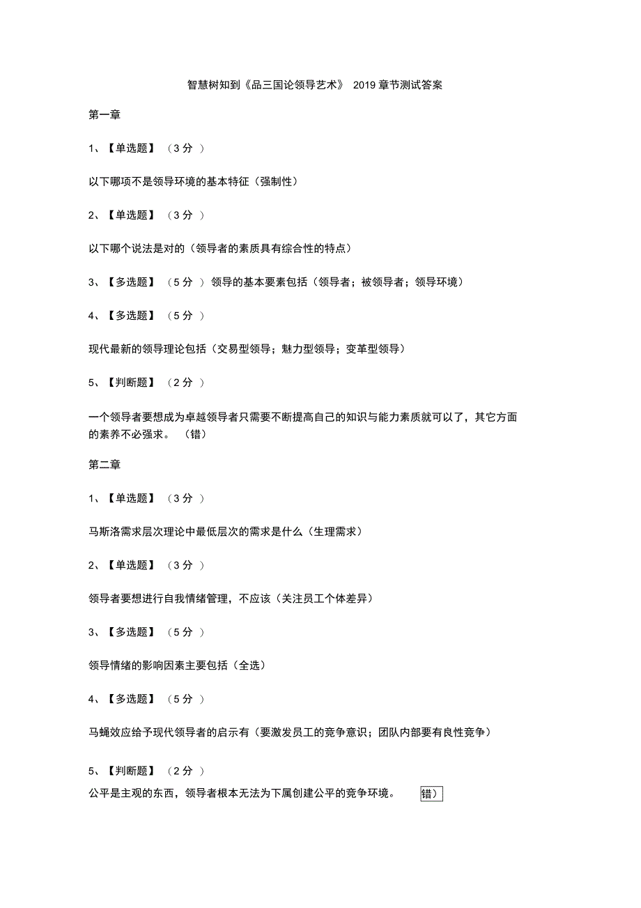 智慧树知到品三国论领导艺术2019章节测试答案_第1页