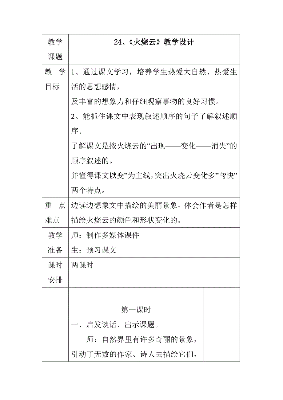 教学课题24、《火烧云》教学设计教学目标[3].docx_第1页