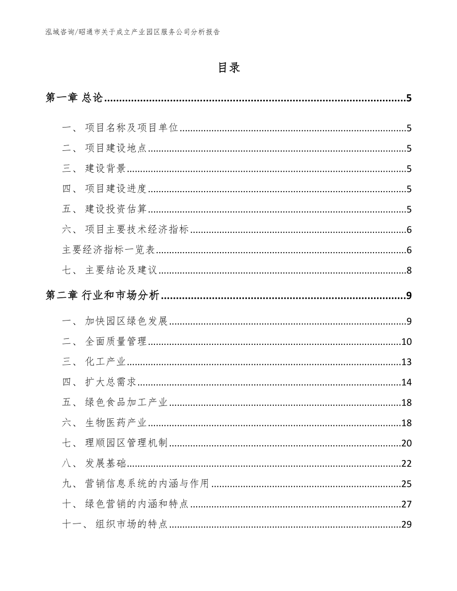 昭通市关于成立产业园区服务公司分析报告（模板参考）_第1页