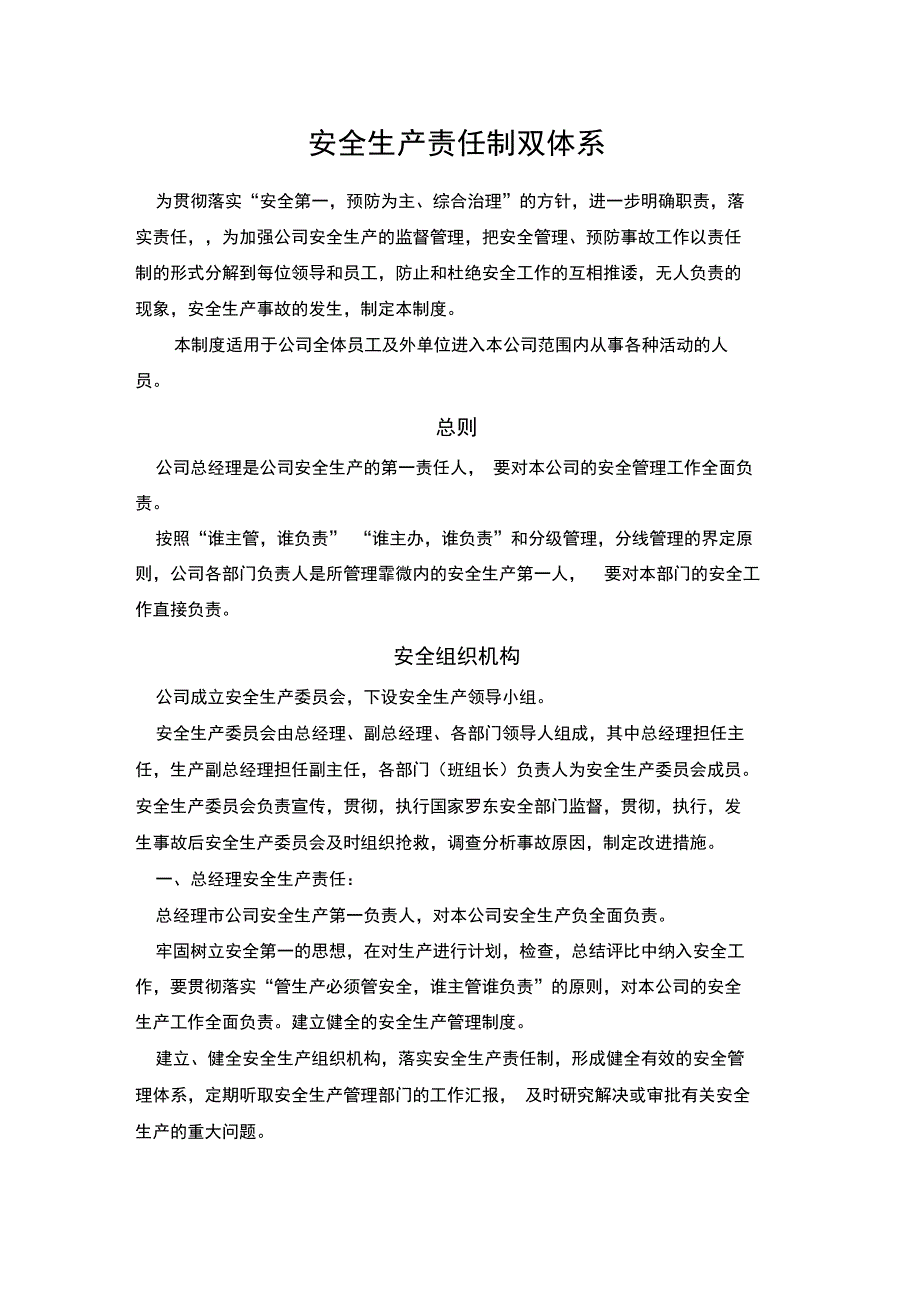 安全生产责任制双体系各层级职责完善_第1页