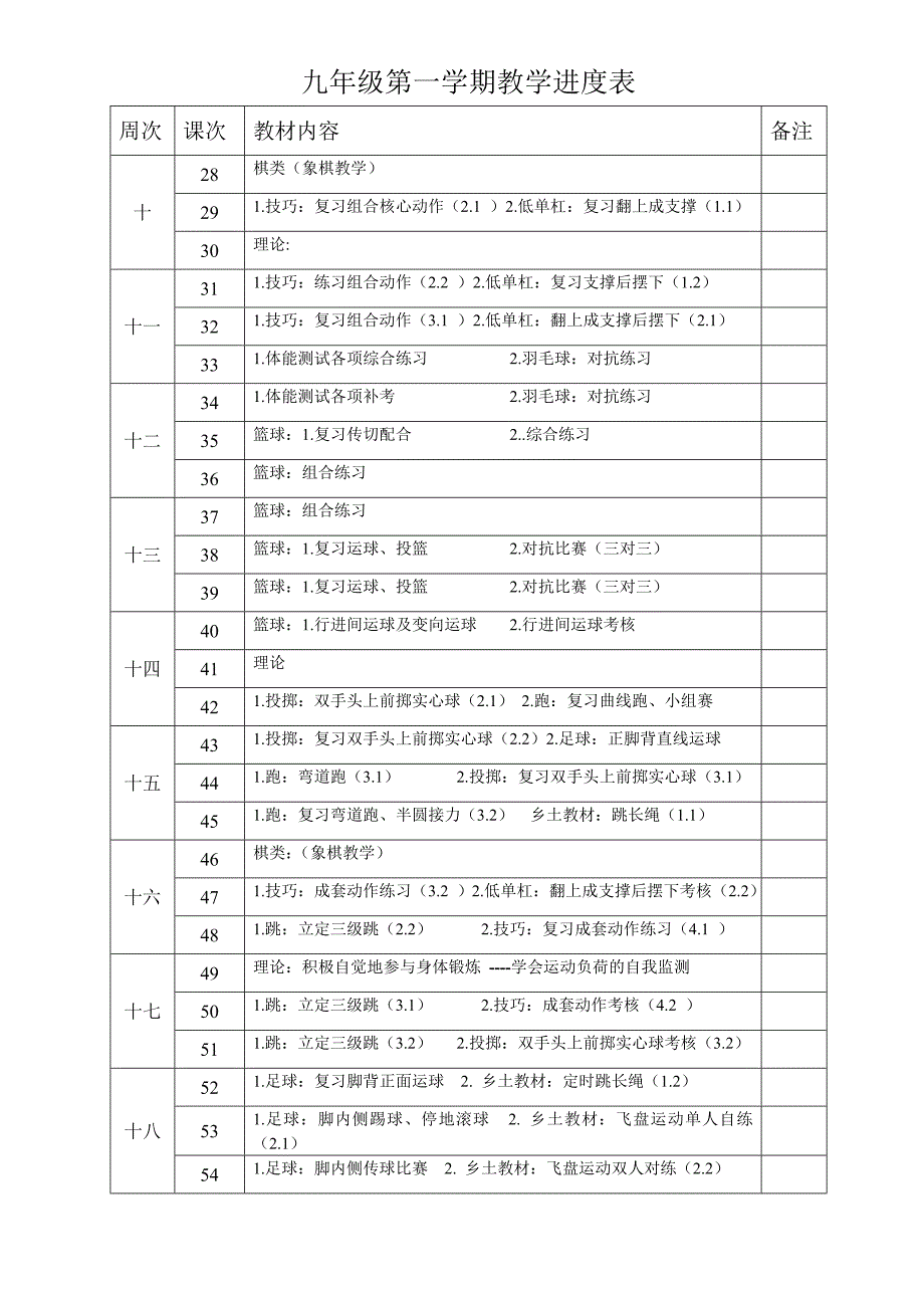 教育专题：九年级第一学期教学进度表_第2页