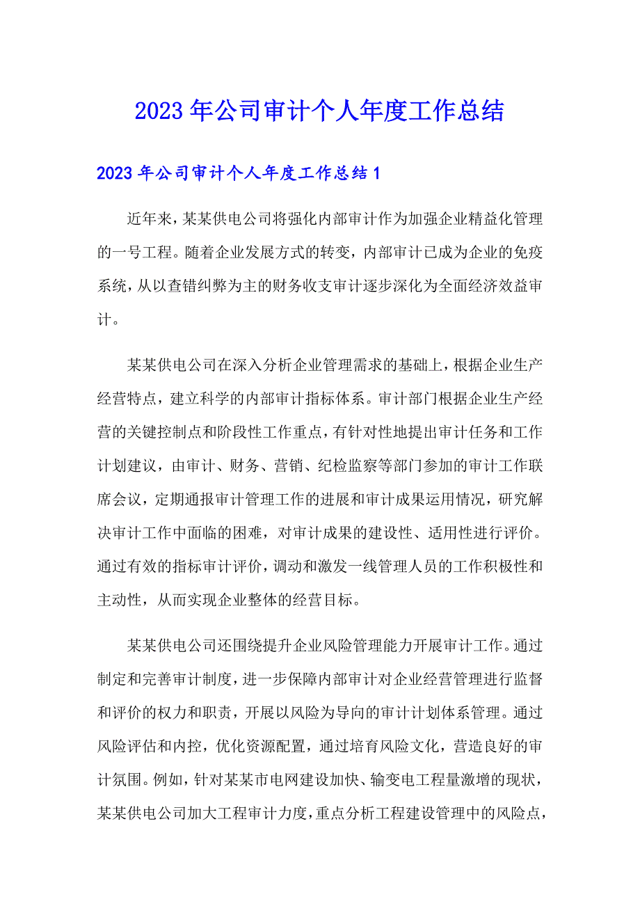 2023年公司审计个人工作总结_第1页