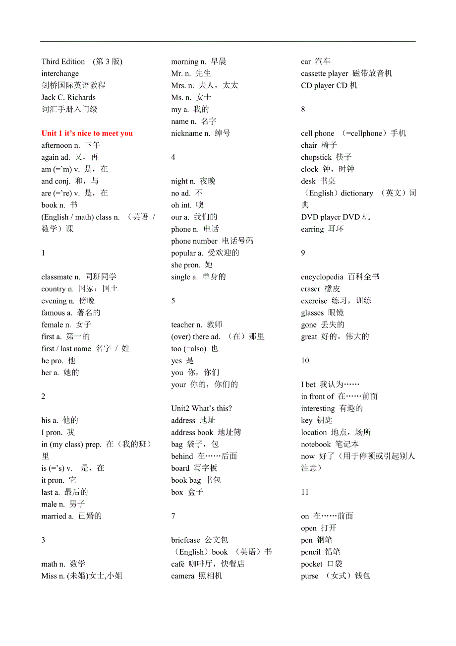 精品资料（2021-2022年收藏）剑桥国际英语教程词汇手册入门级_第1页