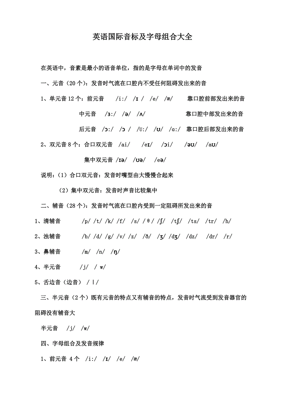 新英语国际音标及字母组合大全_第1页