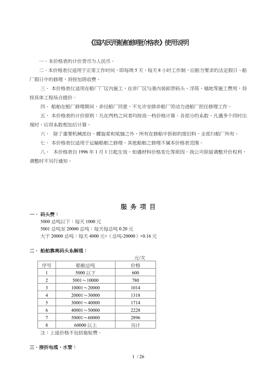 国内民用船舶修理价格表使用说明_第1页