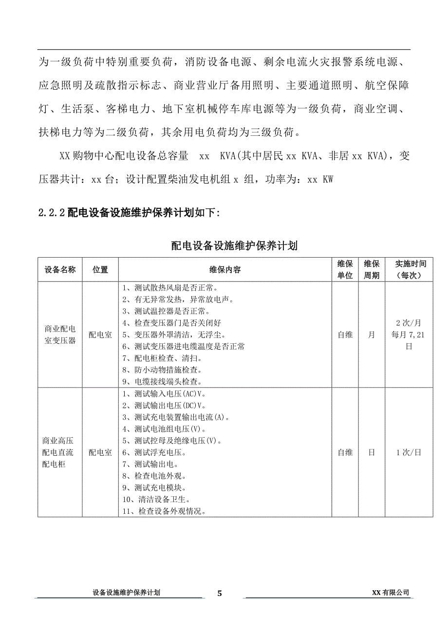 xx购物中心、广场设备设施维护保养计划_第5页